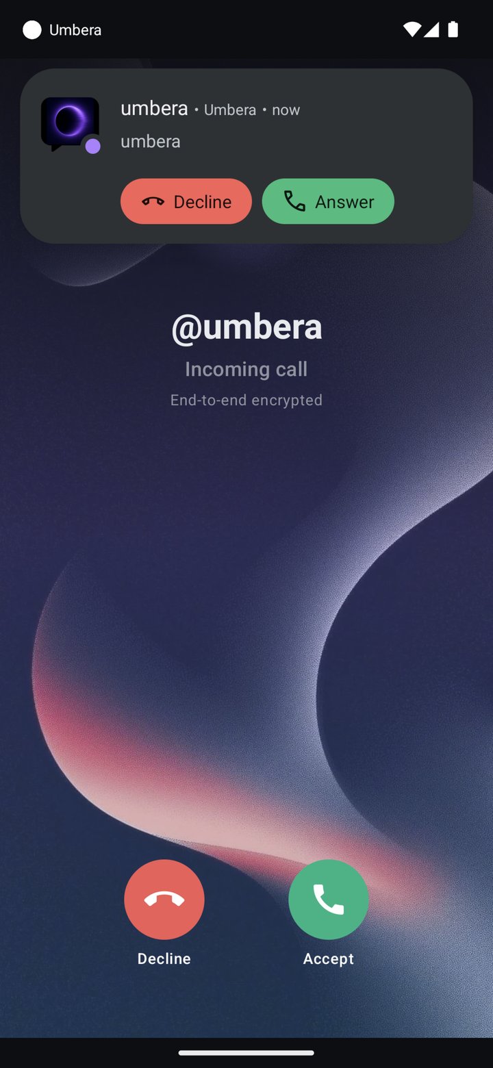 Incoming encrypted call in Umbera