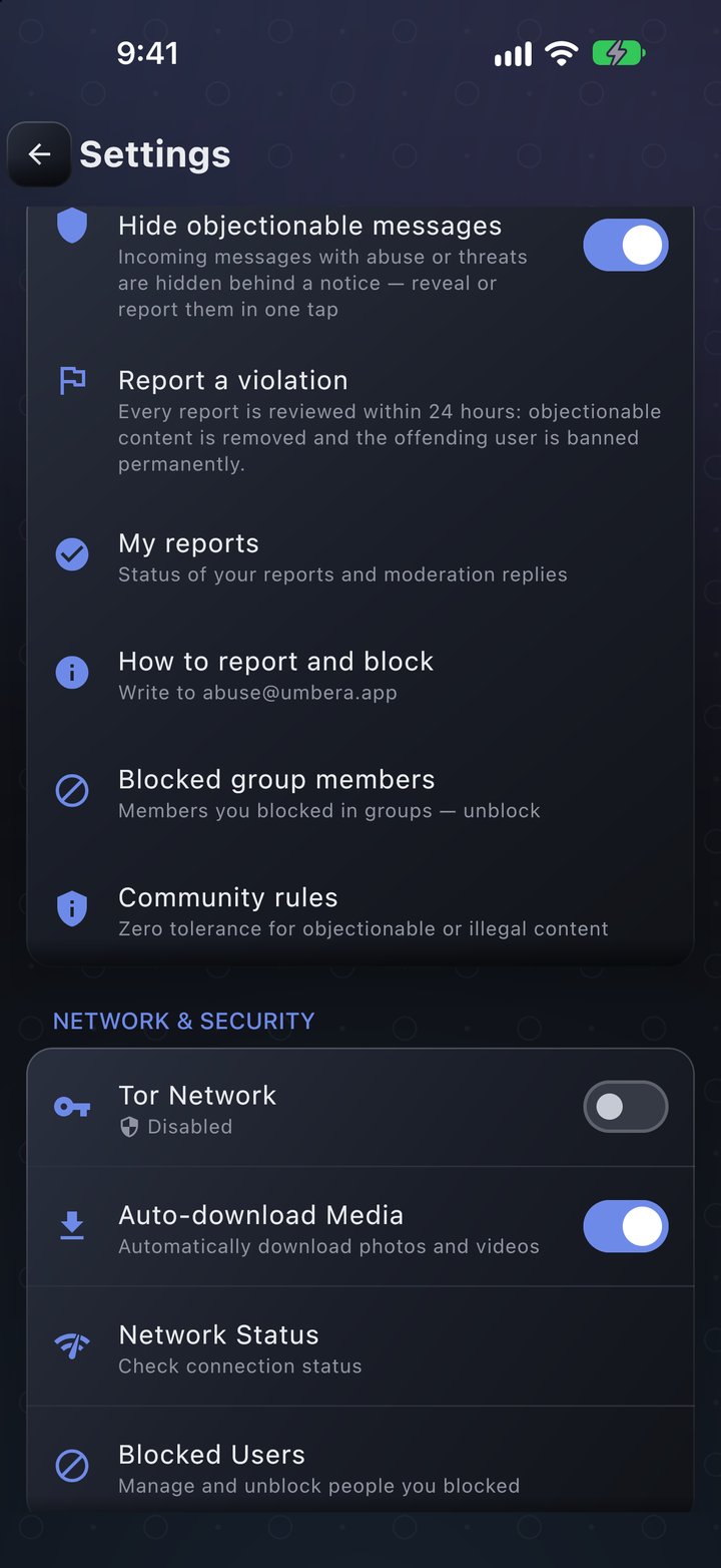 Built-in Tor in the Umbera messenger